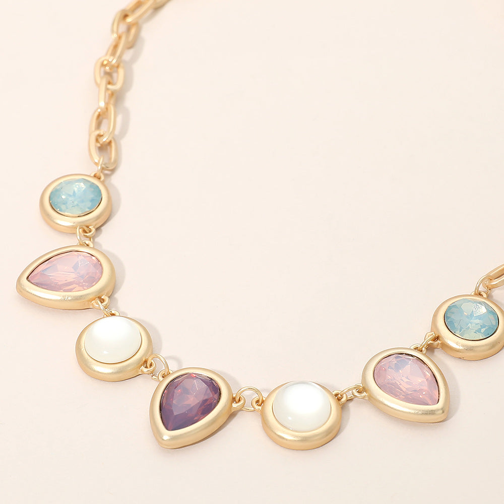 Brushed Gold Pastel Gemstone Necklace – Soft Luxe Statement