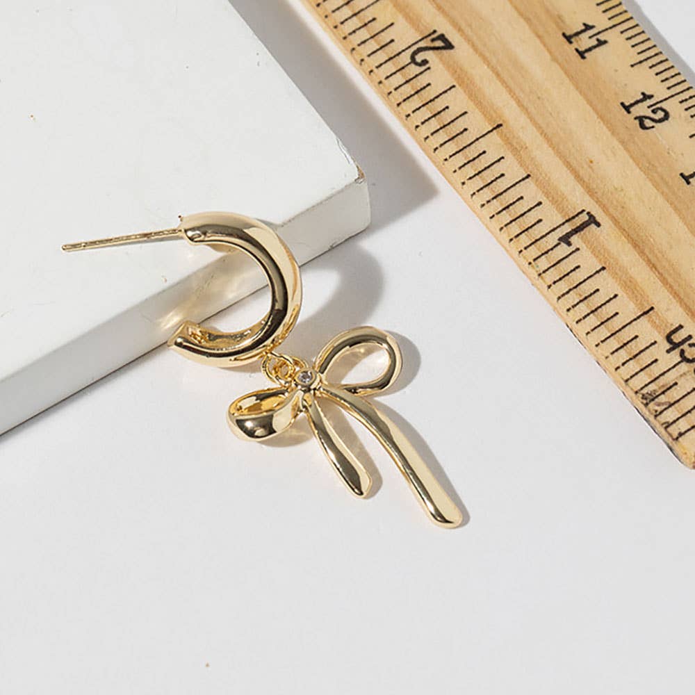 Gold Dipped Bow Drop Dangle Mini Hoop Earrings