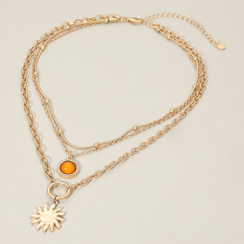 Golden Sun Layered Necklace  Brushed Gold Plated Multi-Strand Statement