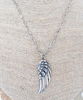 18″ Silver Paperclip Link Necklace with Rhinestone Angel Wing Pendant, Layering Piece