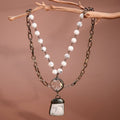 Natural Stone Pendant Beaded Chain Link Necklace