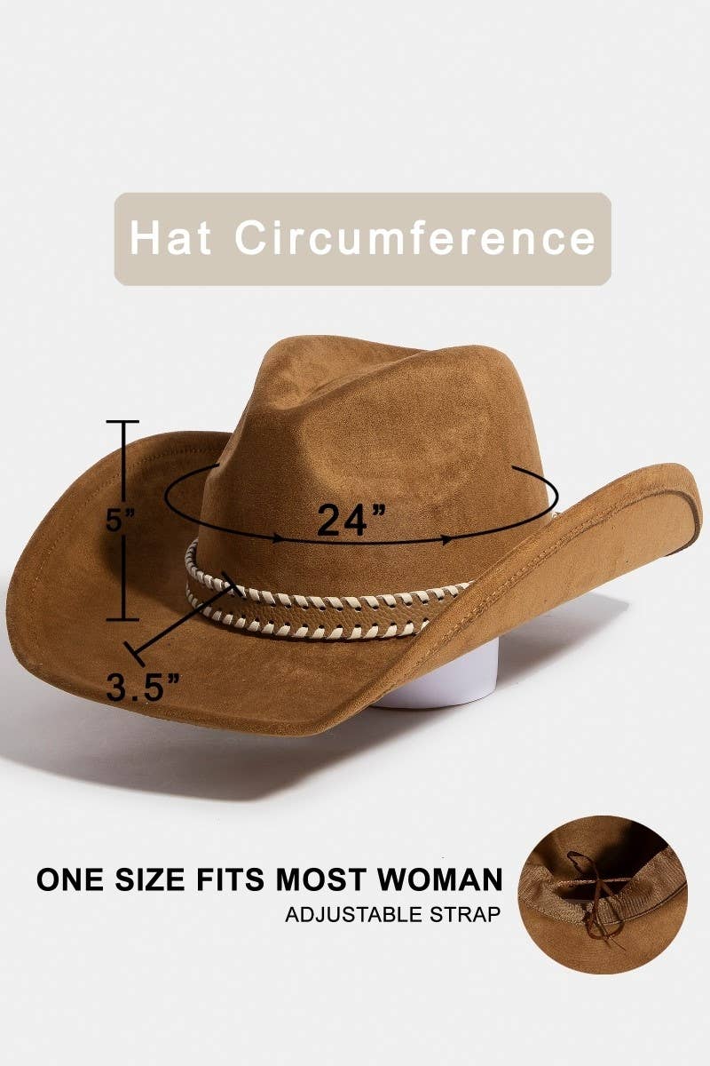 Braided Strap Faux Suede Western Cowboy Hat