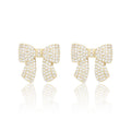 Gold Dipped CZ Stone Paved Bow Stud Earrings
