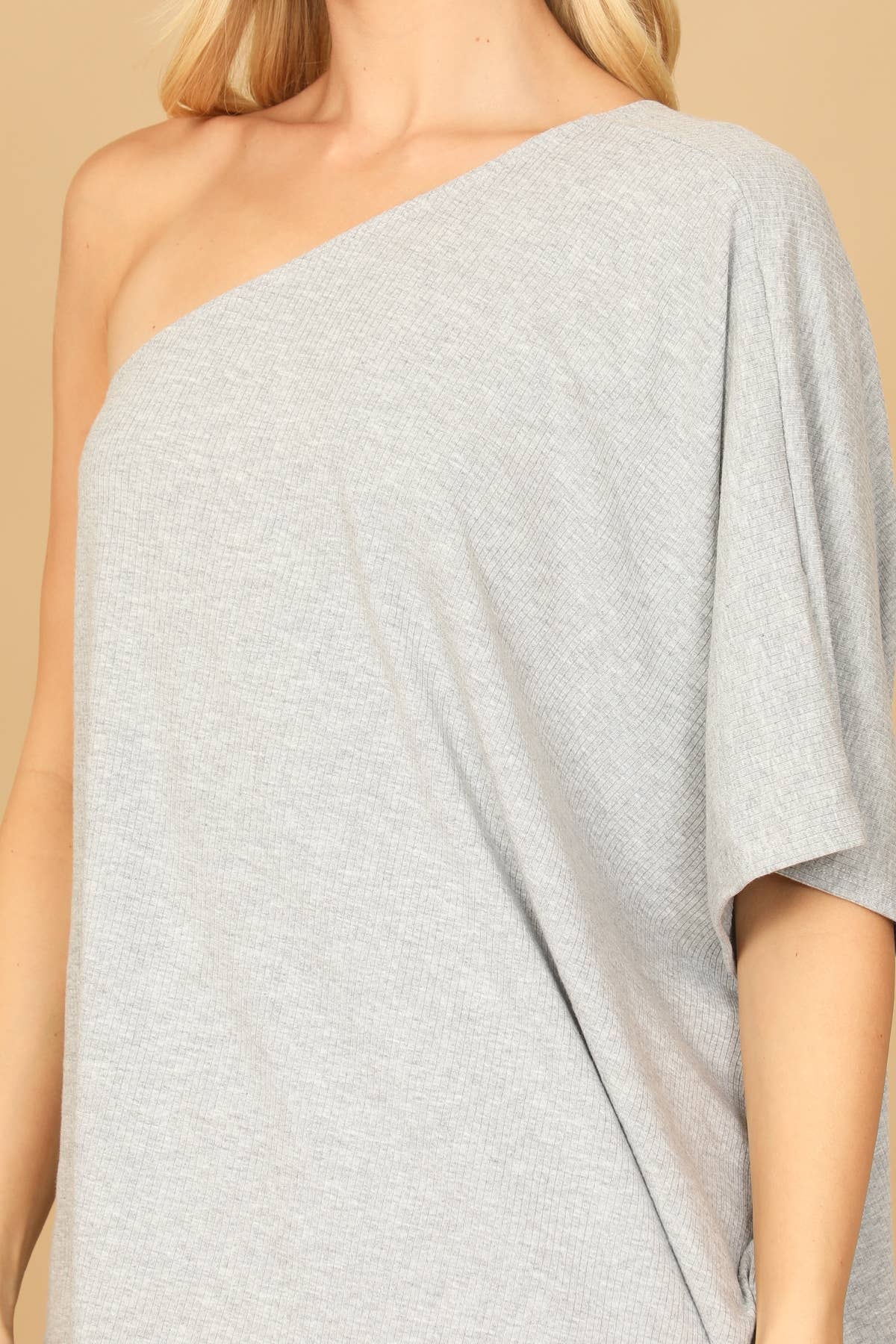 One Shoulder Half Sleeve Solid Top