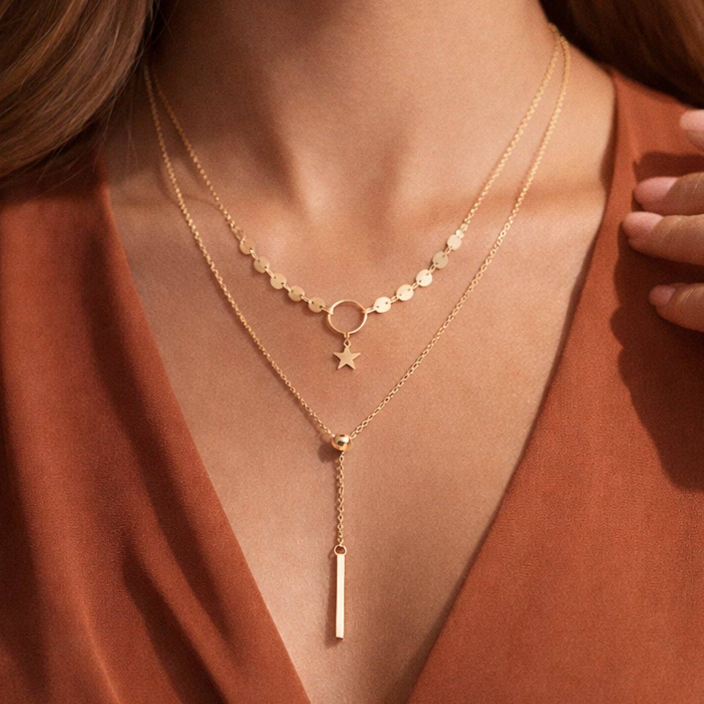 18K Gold Plated Waterproof Stainless Steel Chain Necklace - 7497