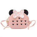 Cute Cartoon Mouse Ears Kids Crossbody Bag PU Leather Polka Dot Bow Mini Shoulder Bag For Girls.