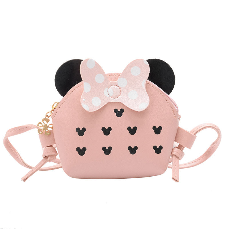Cute Cartoon Mouse Ears Kids Crossbody Bag PU Leather Polka Dot Bow Mini Shoulder Bag For Girls.