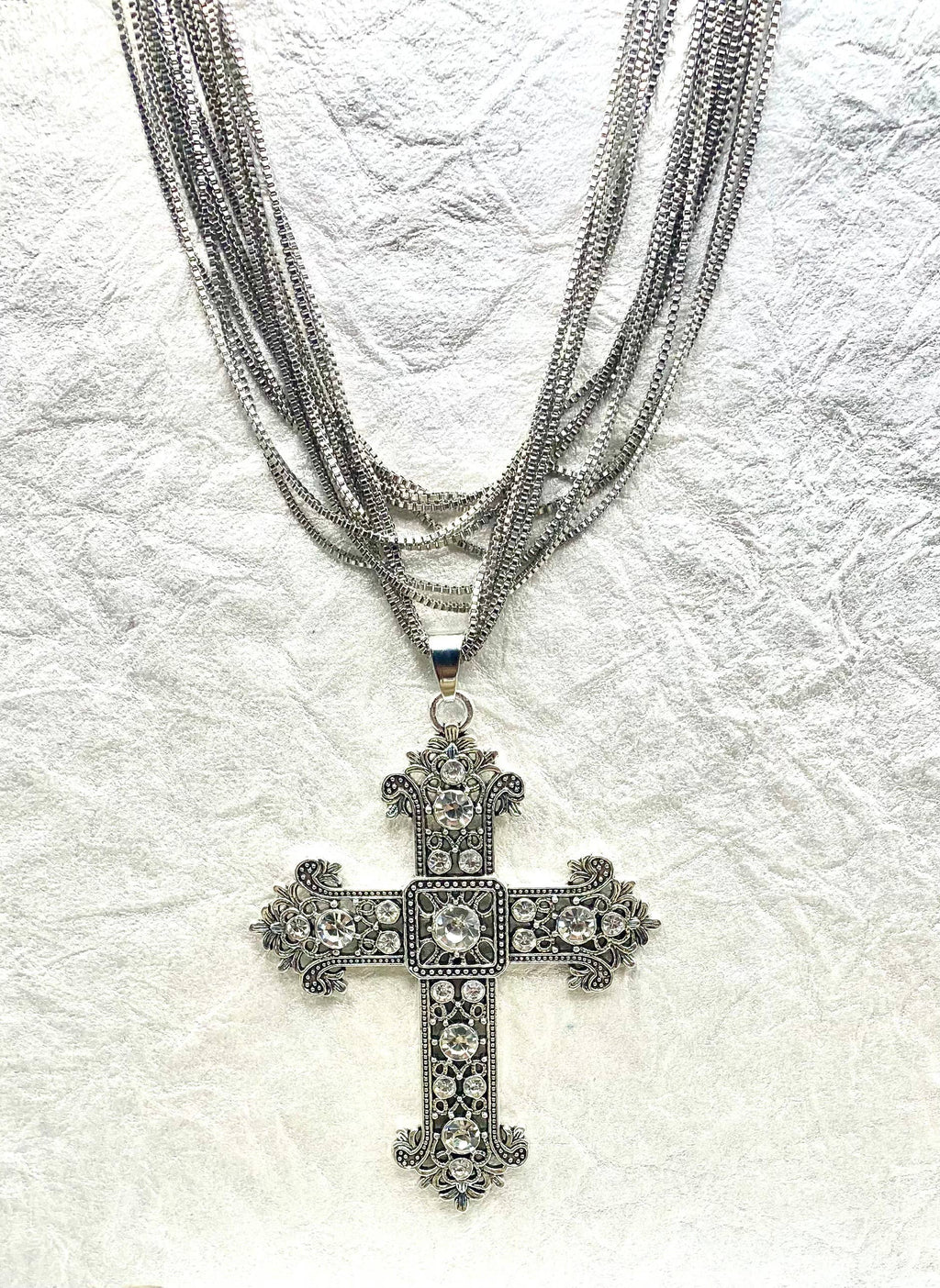 Vintage Multi Strand  Charm Cross  Statement Necklace
