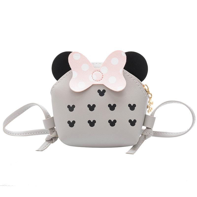 Cute Cartoon Mouse Ears Kids Crossbody Bag PU Leather Polka Dot Bow Mini Shoulder Bag For Girls.