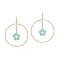 Mint Enamel Flower with Chain and Gold Hoop 1.5" Earring