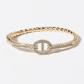 Linked CZ Oval Twisted Gold Plated Bangle Bracelet