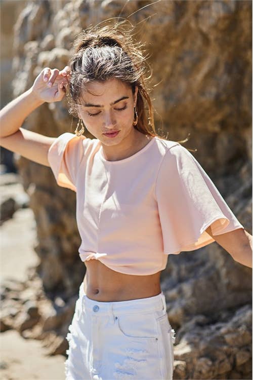 Women's Ruffle Short Sleeve Crop Top
