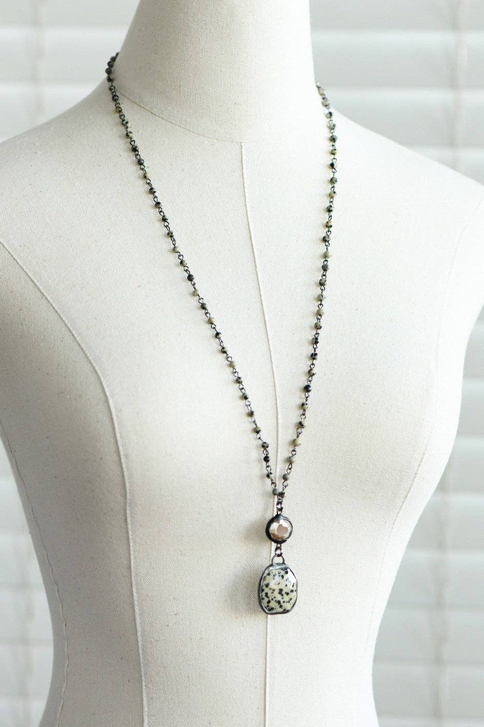 Dalmatian Jasper Rosary Beaded Chain Necklace
