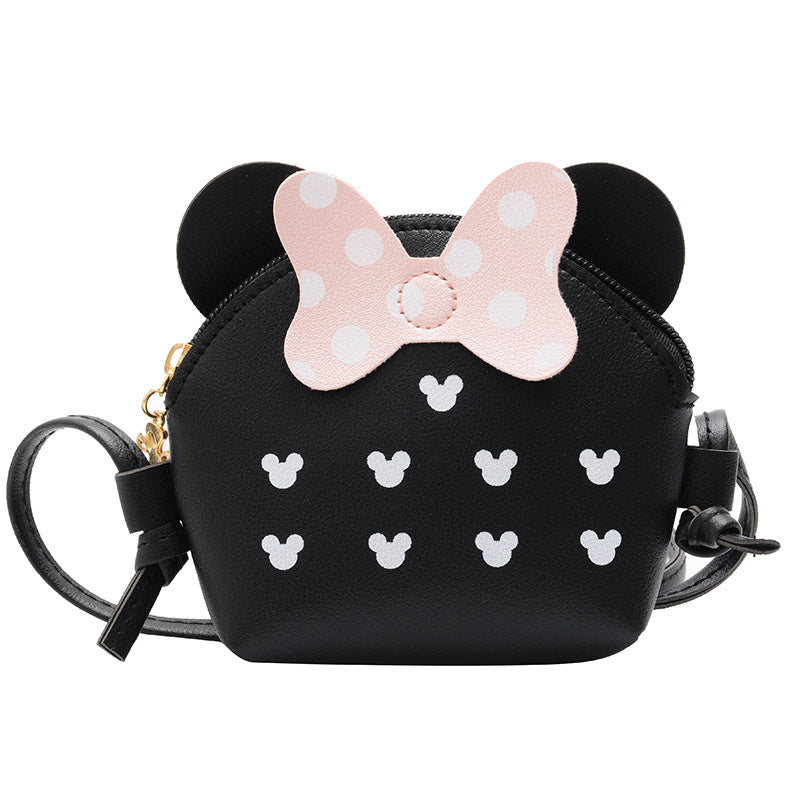 Cute Cartoon Mouse Ears Kids Crossbody Bag PU Leather Polka Dot Bow Mini Shoulder Bag For Girls.