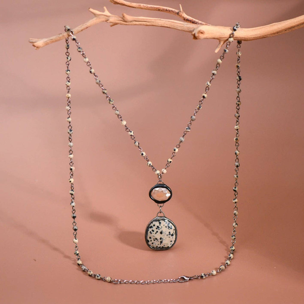 Dalmatian Jasper Rosary Beaded Chain Necklace