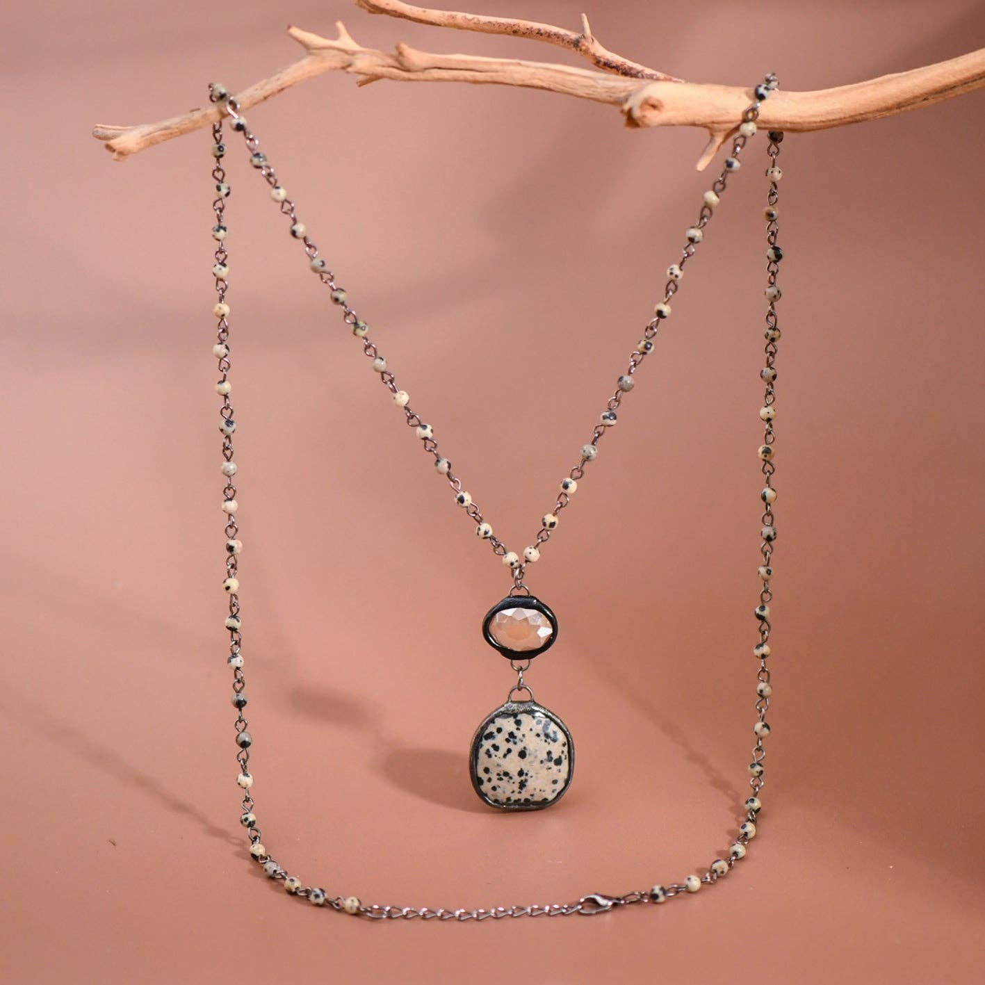 Dalmatian Jasper Rosary Beaded Chain Necklace