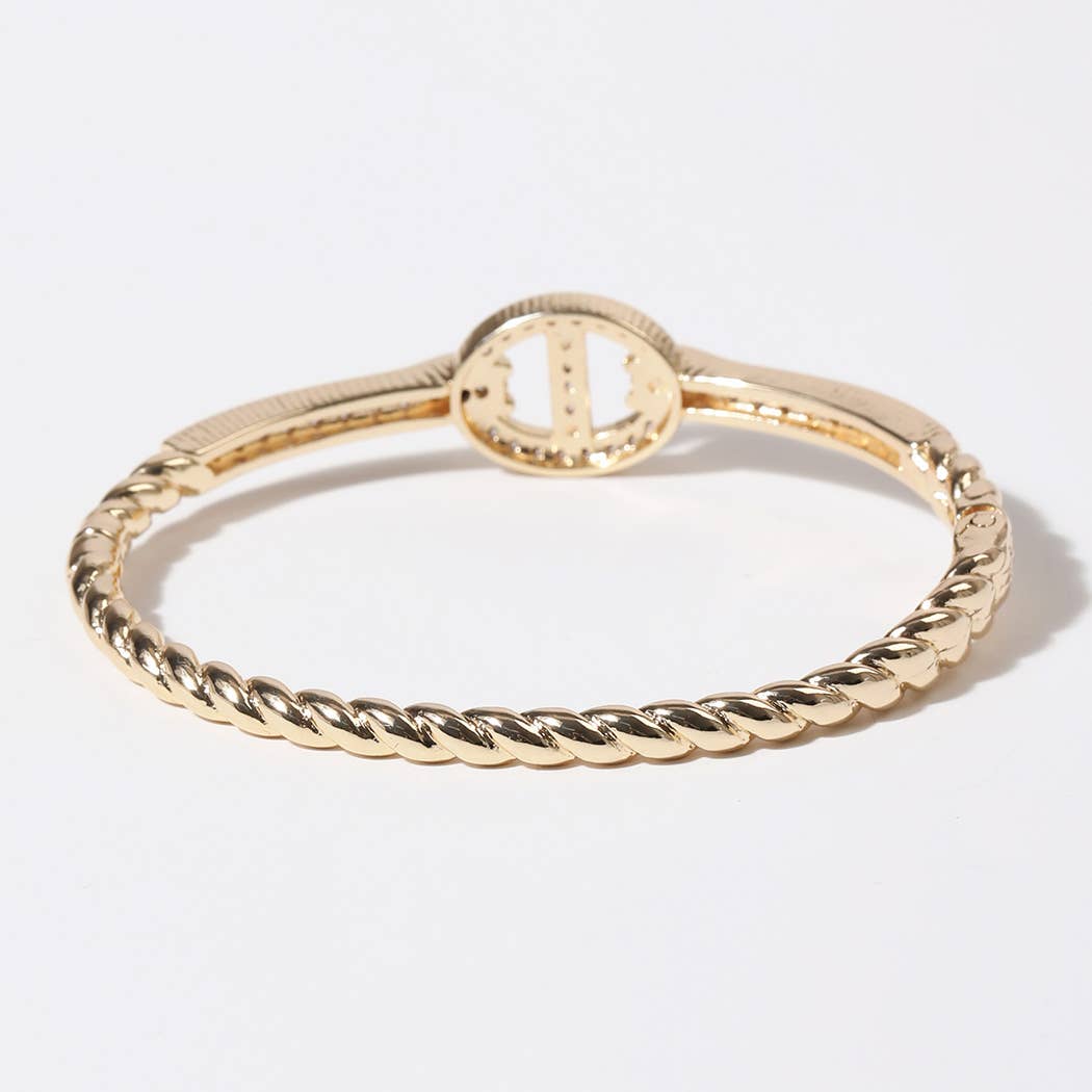 Linked CZ Oval Twisted Gold Plated Bangle Bracelet