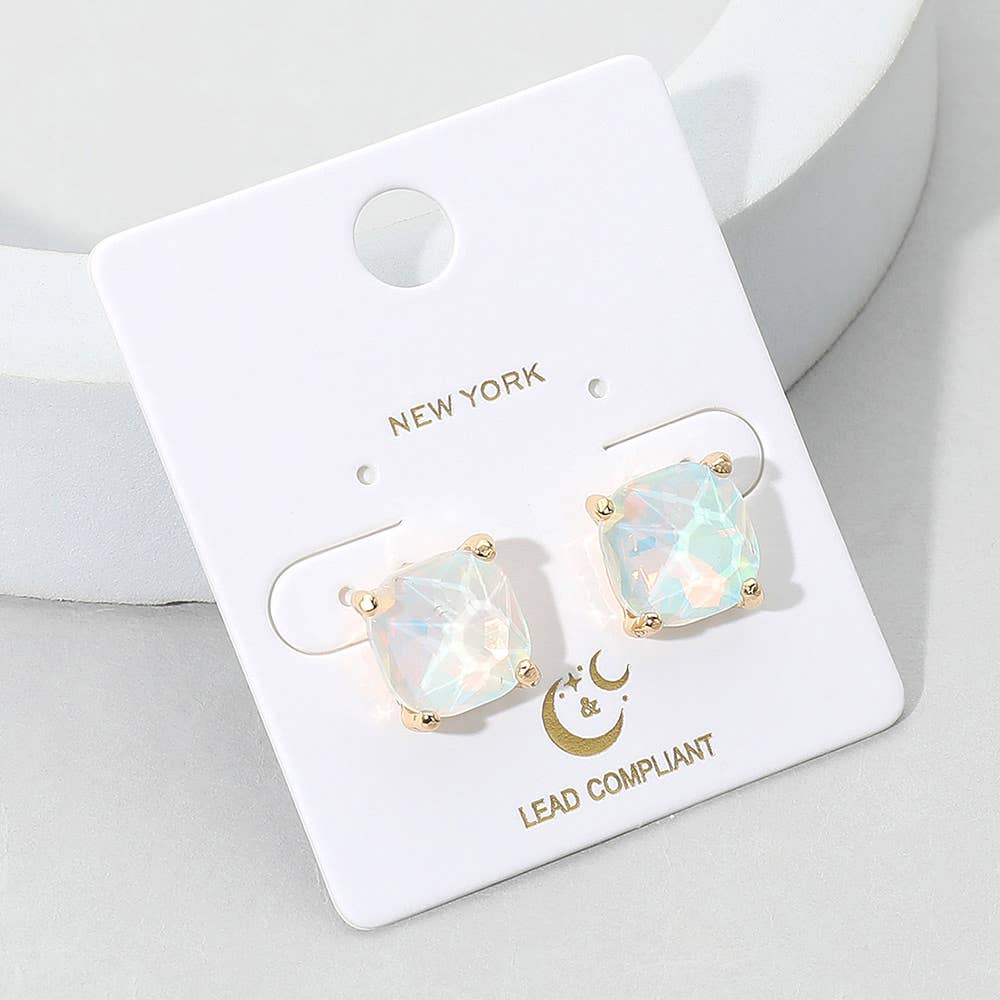 Cushion Square Stone Stud Evening Earrings