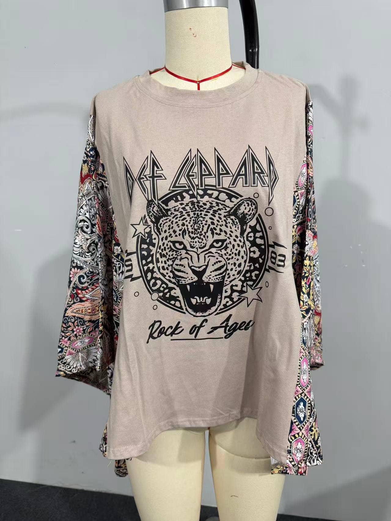 Printed Batwing Sleeve Loose Top