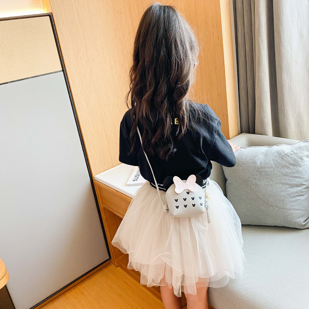 Cute Cartoon Mouse Ears Kids Crossbody Bag PU Leather Polka Dot Bow Mini Shoulder Bag For Girls.