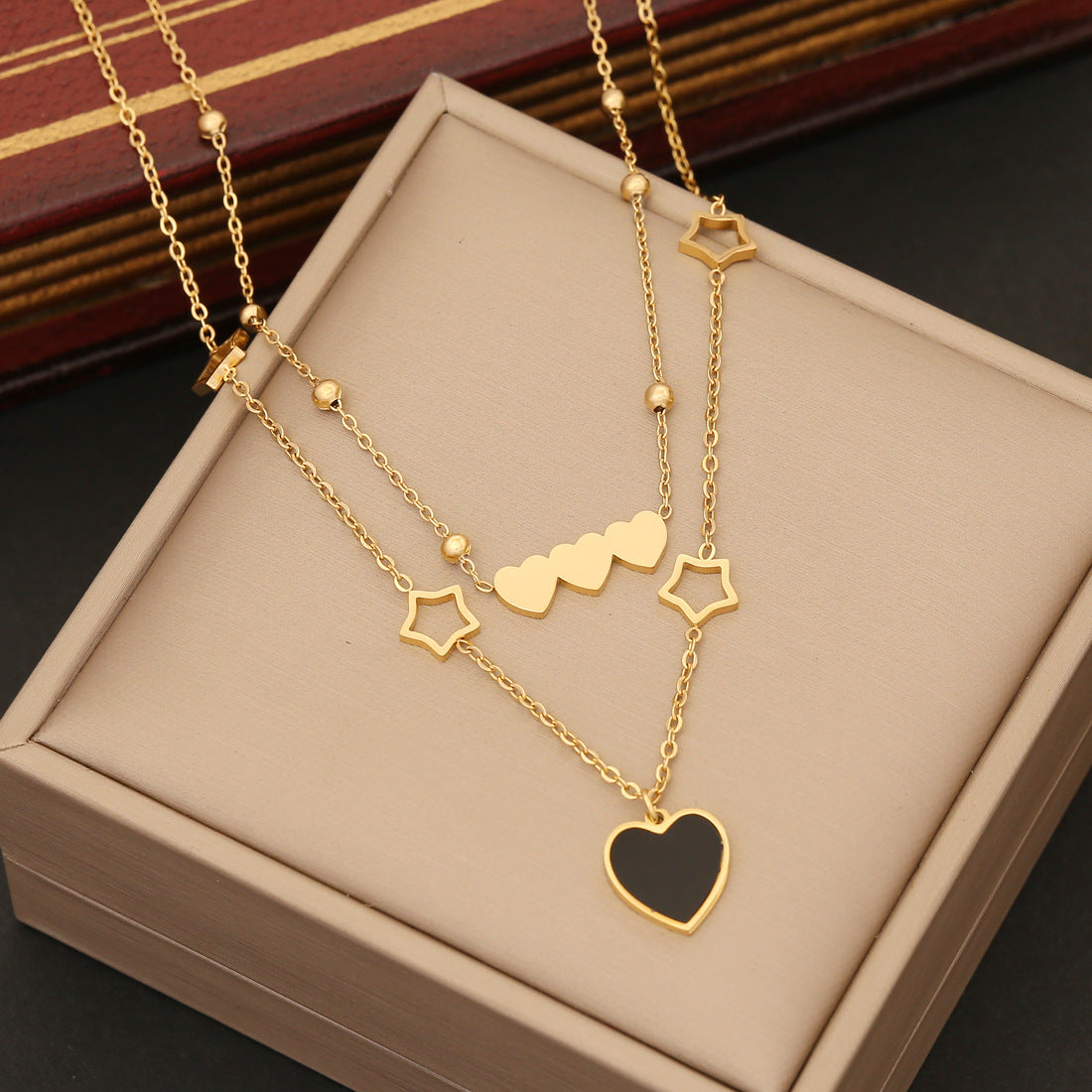 Gold Layered Heart Necklace | 12″ + 14″ | Dainty Layer Set
