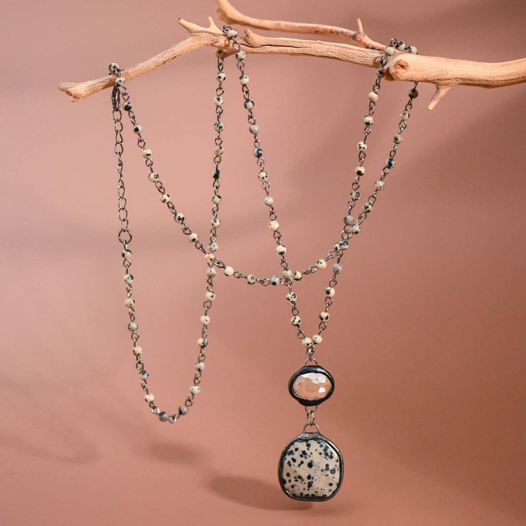 Dalmatian Jasper Rosary Beaded Chain Necklace