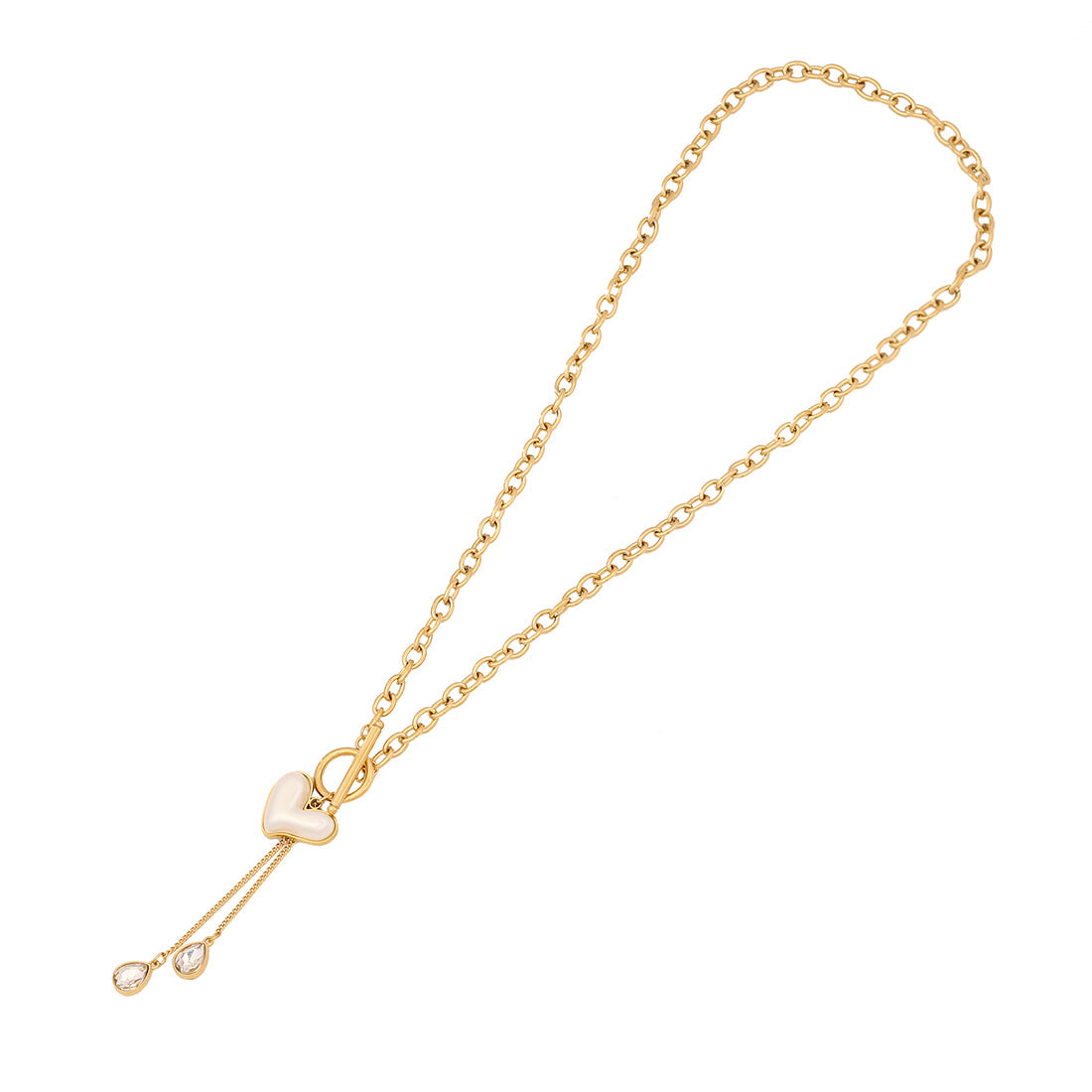 Golden Heart Drop Necklace – 18K Gold Plated Crystal Dangle Statement Piece
