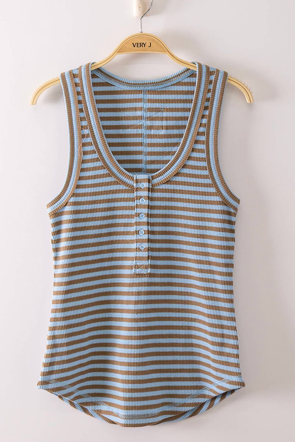 NT12124-Striped & Solid Button Down Fitted Knit Tank Top