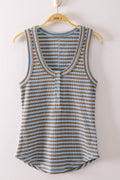 NT12124-Striped & Solid Button Down Fitted Knit Tank Top