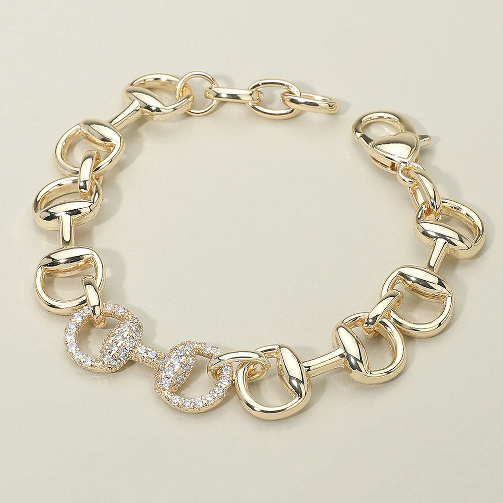 Gold Link Charm Bracelet with Pavé Sparkle Accent