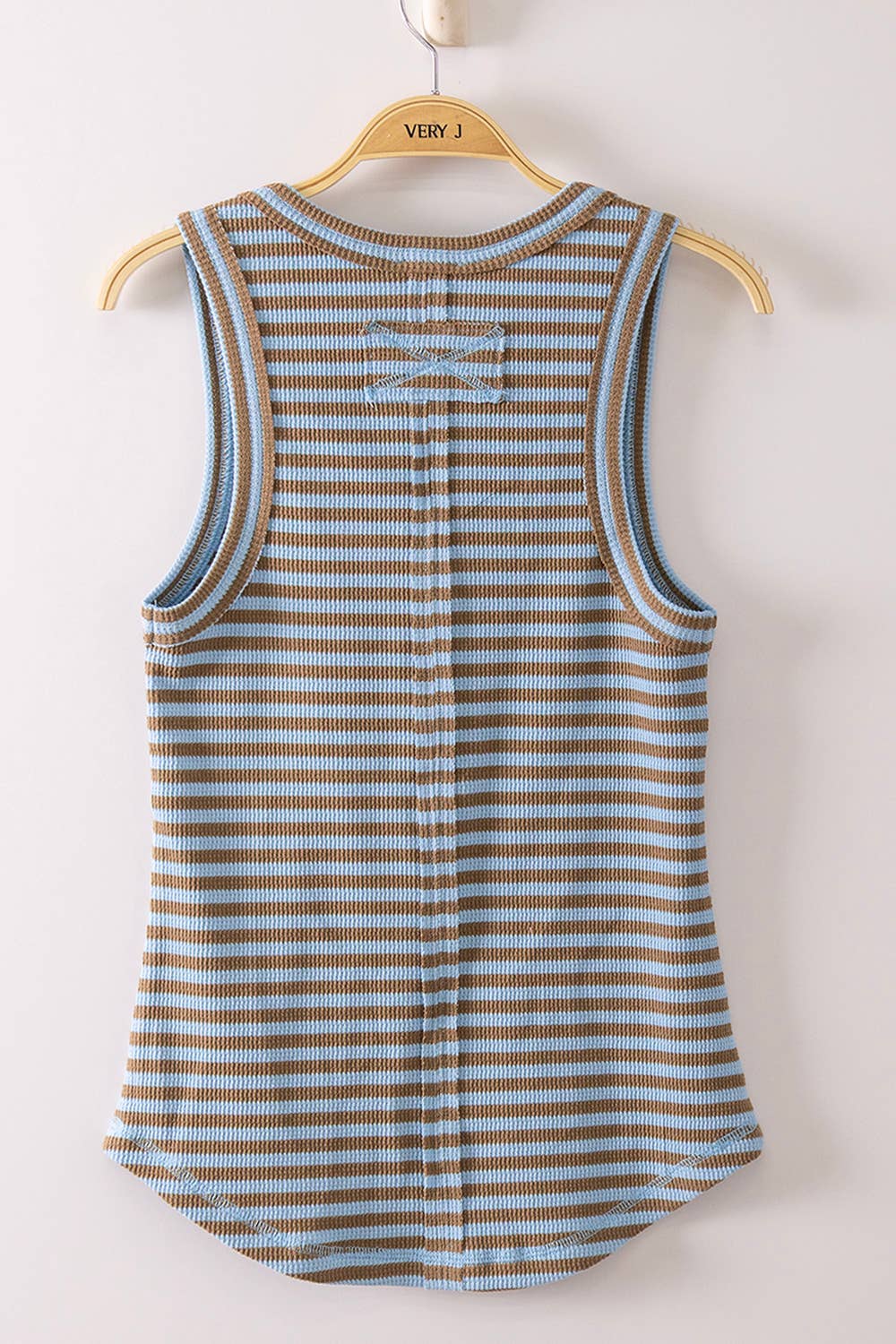 NT12124-Striped & Solid Button Down Fitted Knit Tank Top