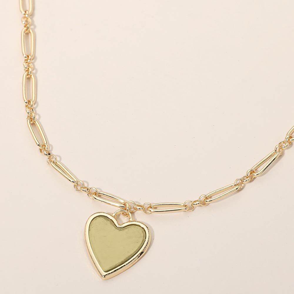 Mother of Pearl Heart Pendant Paperclip Chain Necklace