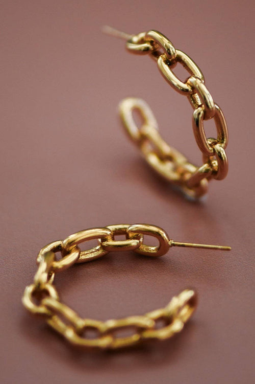 18K Gold Plated Waterproof Stainless Steel Hoop Earrings - 7374