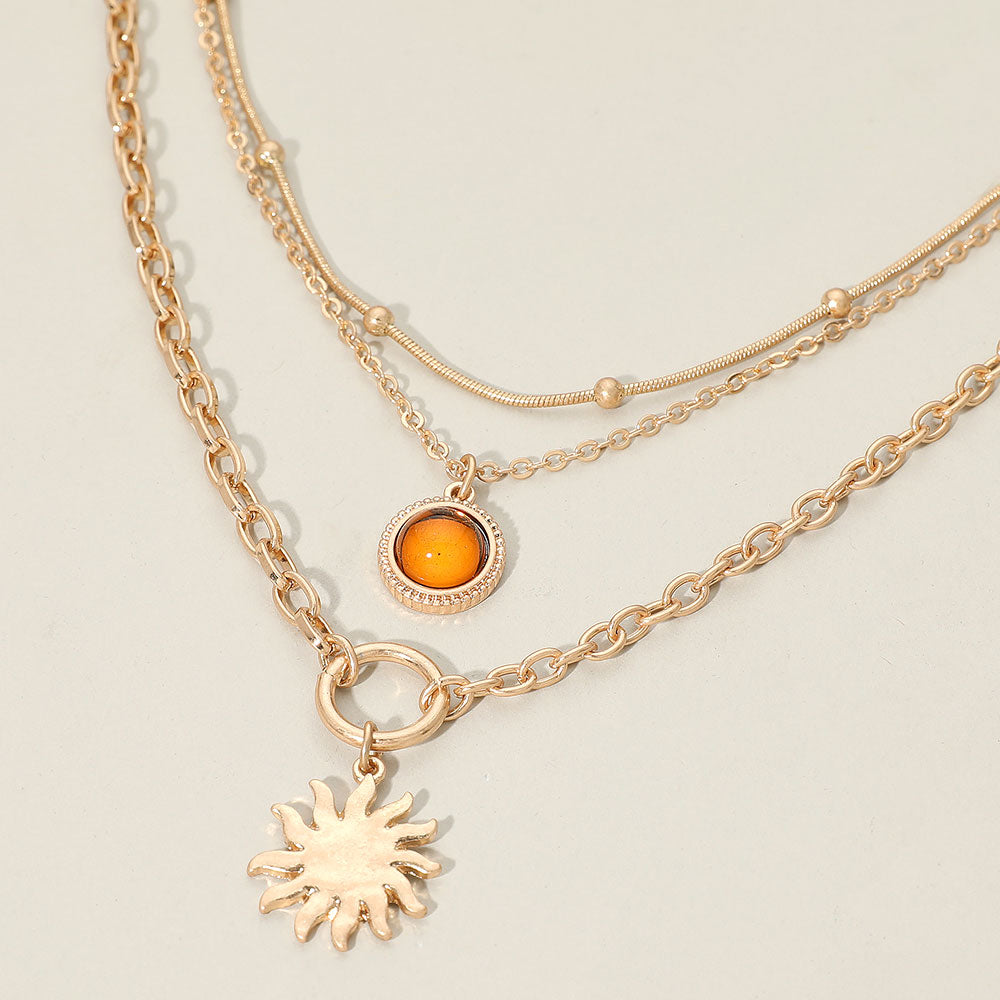 Golden Sun Layered Necklace  Brushed Gold Plated Multi-Strand Statement