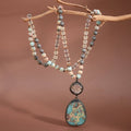 Natural Stone Bead Necklace with Stone Pendant - 6910