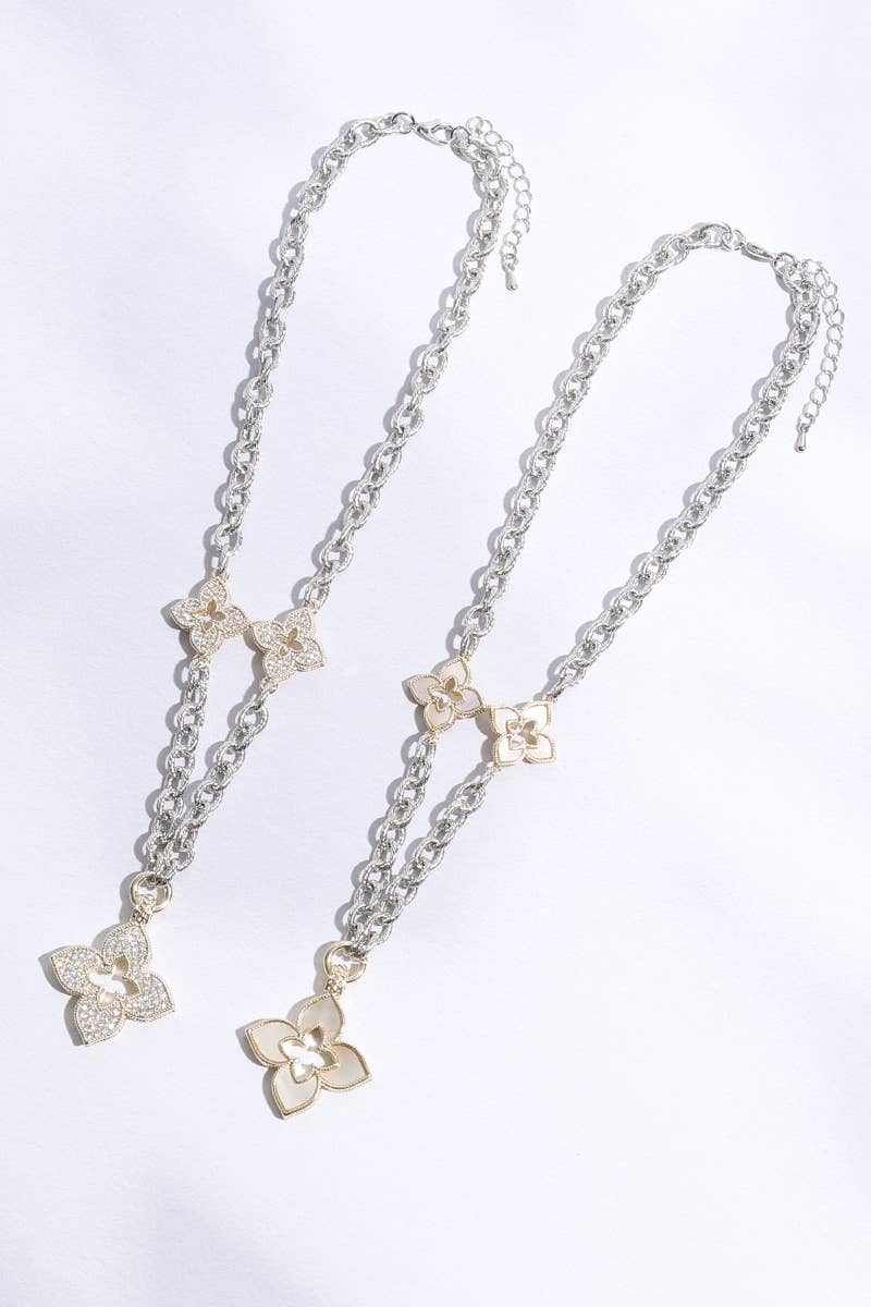 Clover Pave Clover Mop Gold Necklace