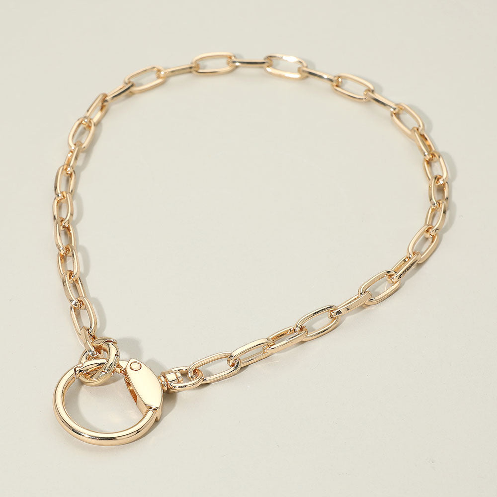 Gold-Plated Charm Holder Chain Necklace, Statement Link Style