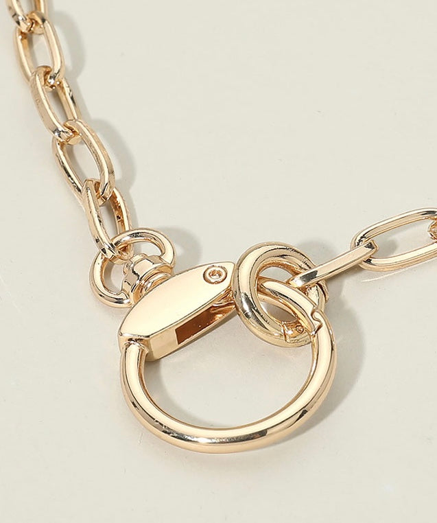 Gold-Plated Charm Holder Chain Necklace, Statement Link Style