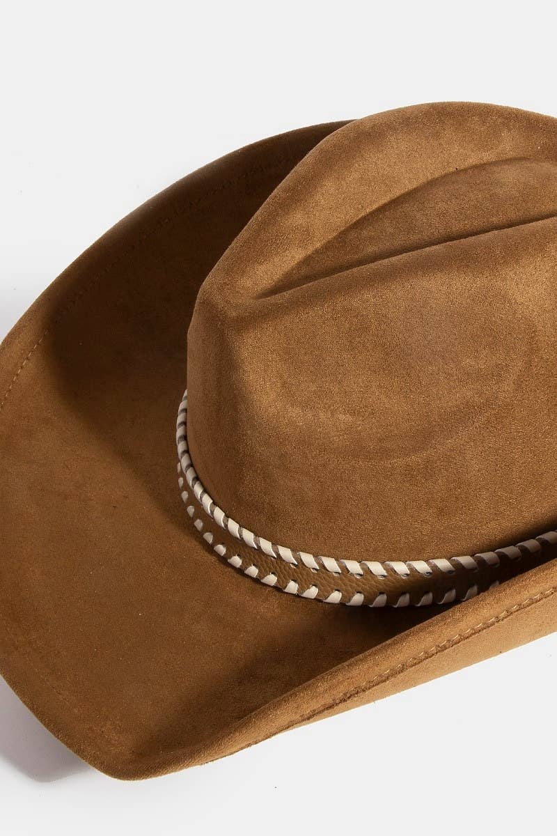 Braided Strap Faux Suede Western Cowboy Hat