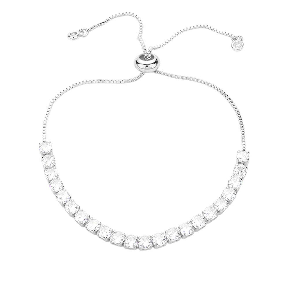 Stainless Steel Round CZ Tennis Chain Pull Tie Bracelet