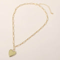 Mother of Pearl Heart Pendant Paperclip Chain Necklace