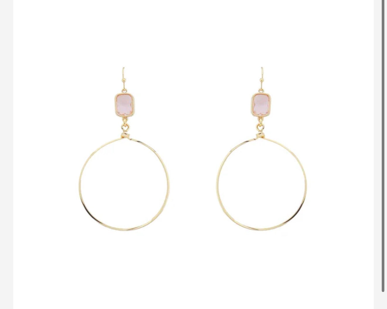 Pink Crystal with open circle 2” drop earrings