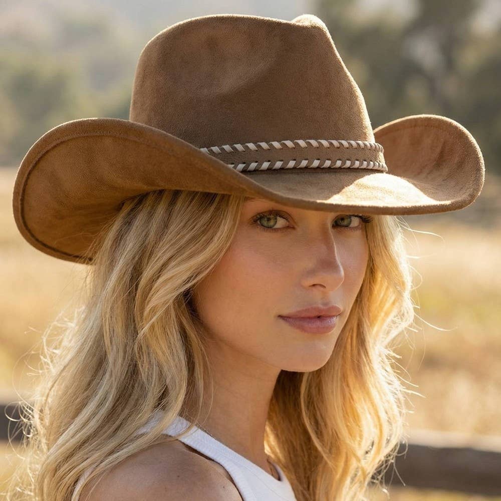 Braided Strap Faux Suede Western Cowboy Hat