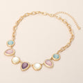 Brushed Gold Pastel Gemstone Necklace – Soft Luxe Statement