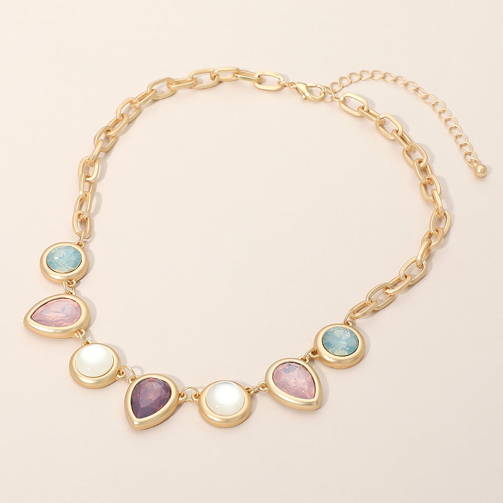 Brushed Gold Pastel Gemstone Necklace – Soft Luxe Statement