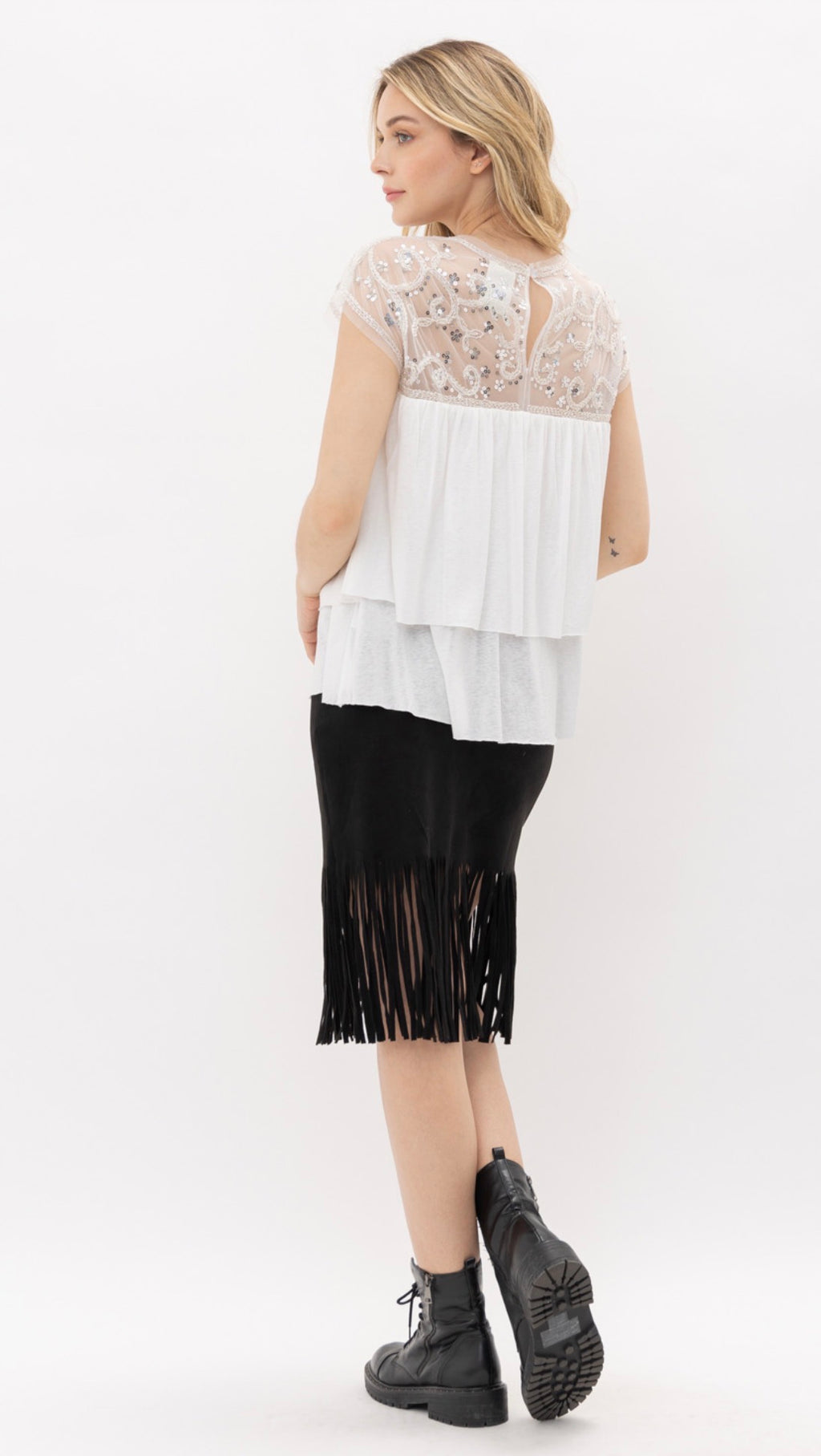 Layered Short Sleeve Sequins Top
