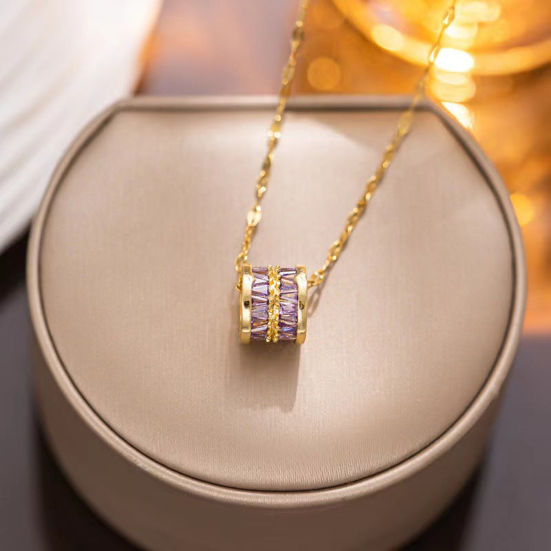 18″ Gold Necklace with Baguette Barrel Pendant