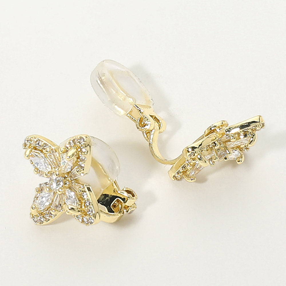 Gold Dipped CZ Flower Clip On Earrings
