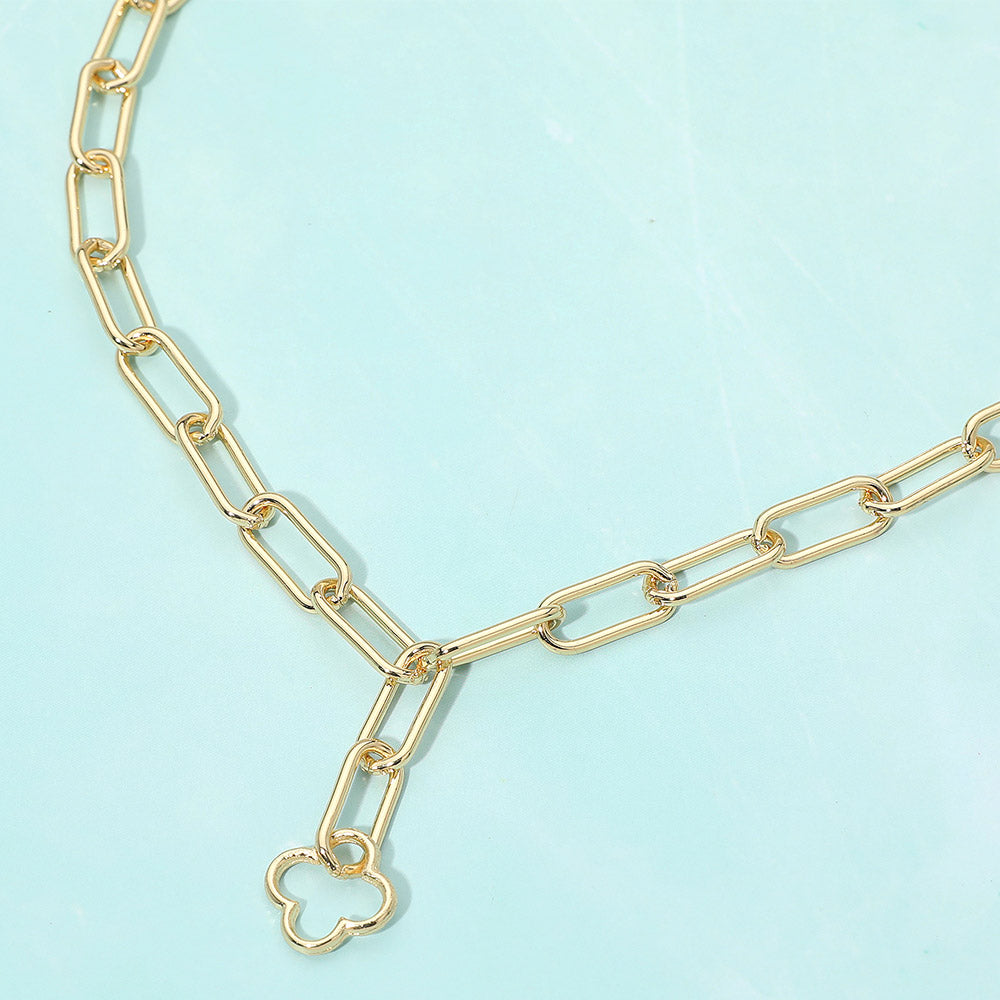 Paperclip Clover Chain Link Drop Necklace