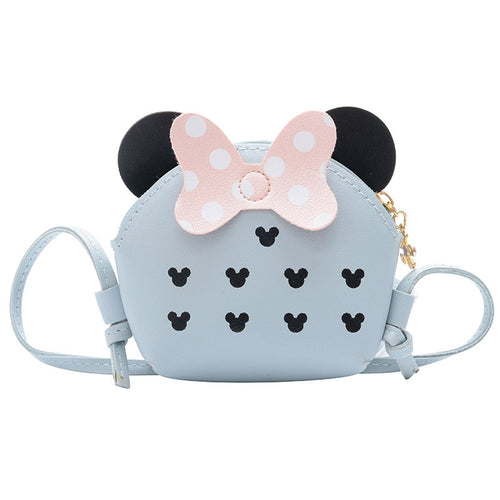 Cute Cartoon Mouse Ears Kids Crossbody Bag PU Leather Polka Dot Bow Mini Shoulder Bag For Girls.